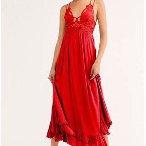 NWT Free People Adella Maxi Slip Dress Bright Red